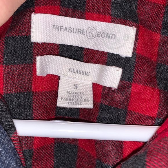 (S) NWOT Treasure & Bond Red/Black Plaid/Flannel Button Down Long Sleeve Tee - Picture 3 of 4